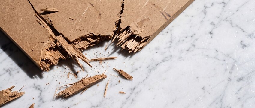 Torn Cardboard Pieces and Wood Splinters on Marble