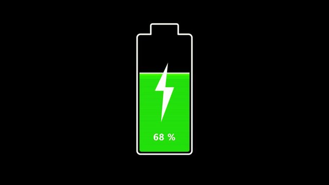 Futuristic Green Battery Charging Animation with Energy Pulse and Digital Percentage Odometer