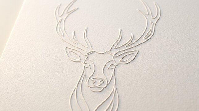 Stag head line illustration embossed on a white textured surface