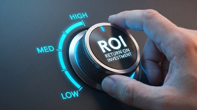 Maximizing ROI Concept: Hand Turning a Dial to High Return on Investment