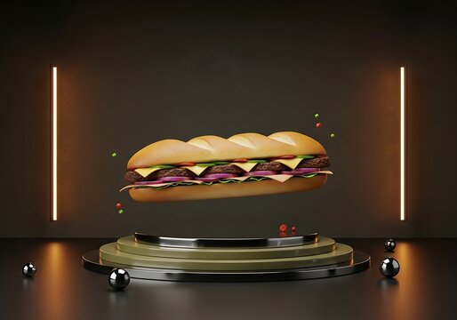 Colorful pixel art cheeseburger with train on dining table