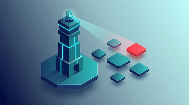 Isometric watchtower threat monitoring vector concept