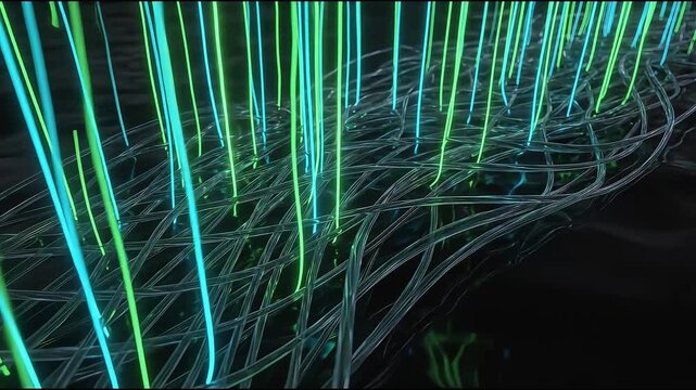 Futuristic neon lines and glass mesh abstract background loop motion graphics video clip.