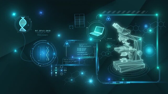 Biotechnological research displaying scientific data and DNA analysis