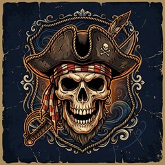Fototapeta premium Pirate Cutlass Skull logo