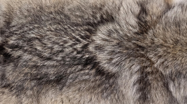Natural wolf fur texture background, soft grey and brown animal pelt close-up, luxury winter fashion material
