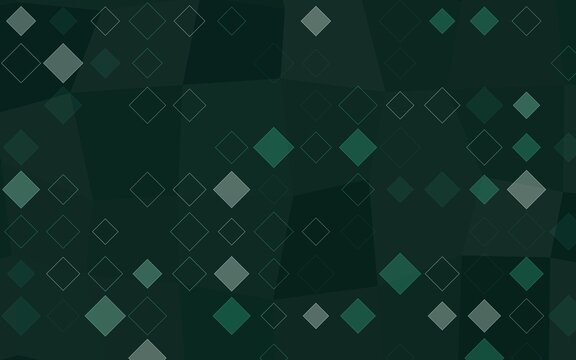 Abstract geometric pattern with green diamonds and squares on dark polygonal backdrop for web.