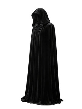 Halloween black hooded cloak or cape for fantasy costume isolated on with medieval as isolated on transparent background