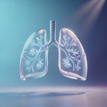 3D Render of Human Lungs with Glowing Internal Bronchial Network on Blue Background for Medical and Healthcare Science Concepts