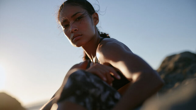 Athletic Young Woman Taking Break During Outdoor Workout