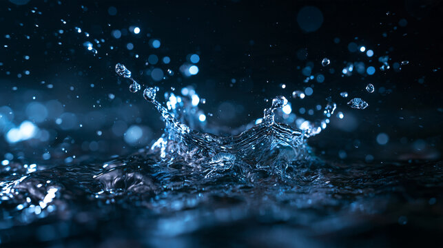 Water Splash Crown with Droplets on Dark Background
