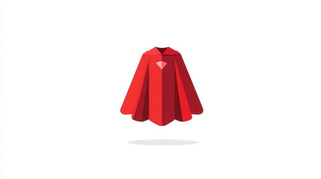 A red superhero cape icon with a minimalist design isolated on a clean white background with stylized diamond emblem emblem collar suspended