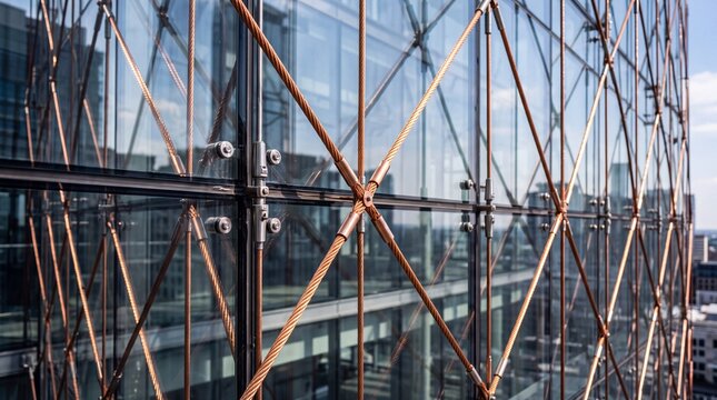 Modern Glass Building Facade with Cable Tension System