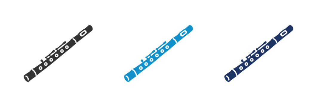 Three colorful transverse flutes in black light blue and dark blue colors.
