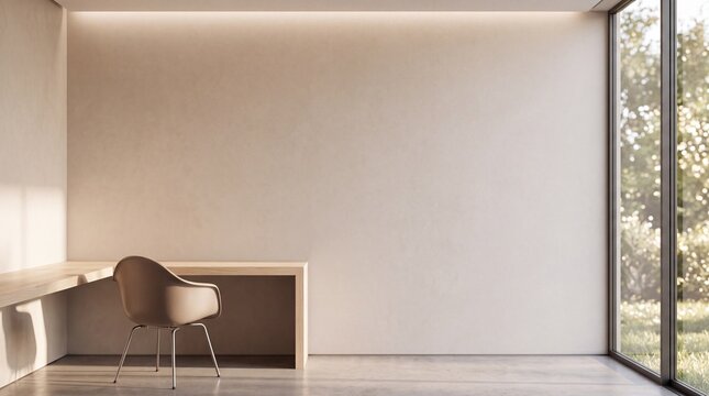 Minimalist Modern Home Office Interior with Blank Wall Mockup