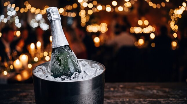 Chilled Champagne Bottle in Ice Bucket at Festive Celebration