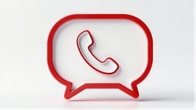 Red speech bubble with phone icon, minimalist design on white background.