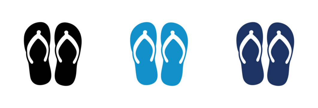 Set of flip flop icons in black light blue and dark blue colors.