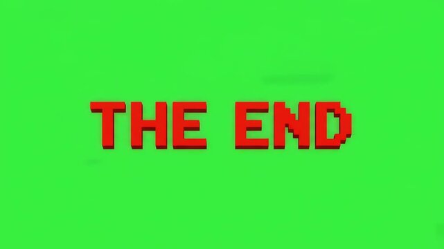Retro pixel art the end text with glitch on green screen