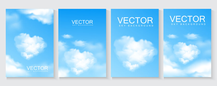 Sky Background with realistic clouds for Cosmetic Product Presentation. Sky cloud heart Blue gradient Background soft and natural, Horizon, poster, cove, flayer Summer Clear and copy space for text.