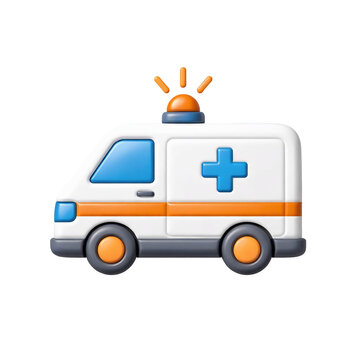 Stylized 3D Rendering of a Medical Ambulance Emergency Vehicle Icon with Siren and Cross for Healthcare and First Aid Services Concept
