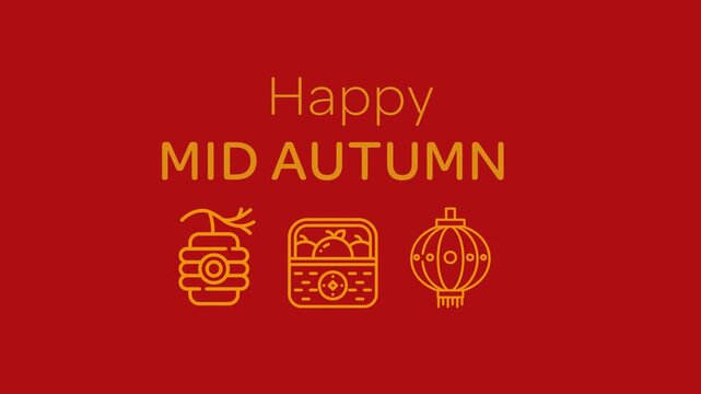 Happy Mid Autumn festival greeting card design with traditional icons and red background.