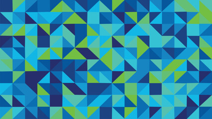 Fototapeta premium Geometric mosaic background with blue and green triangles, abstract low poly pattern vector, modern tech wallpaper for digital marketing