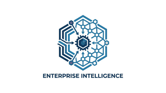 Enterprise intelligence hexagonal tech logo for business.