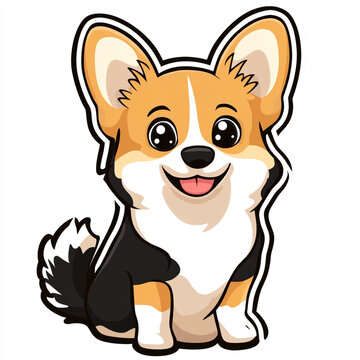 Cute cartoon tricolor pembroke welsh corgi sitting happily with small dog tricolor illustration character friendly adorable domestic cheerful