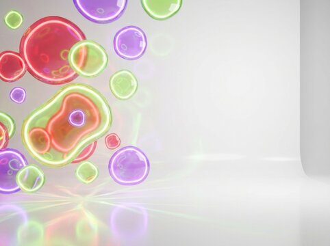 Dreamy abstract pastel background with soft layered papercut waves, floating fluffy clouds, colorful balloons, and flowing fluid ribbons