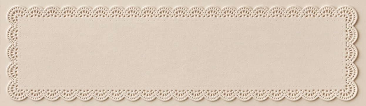 Vintage cream paper banner with delicate scalloped lace border