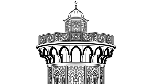 Islamic mosque minaret architectural detail vector illustration