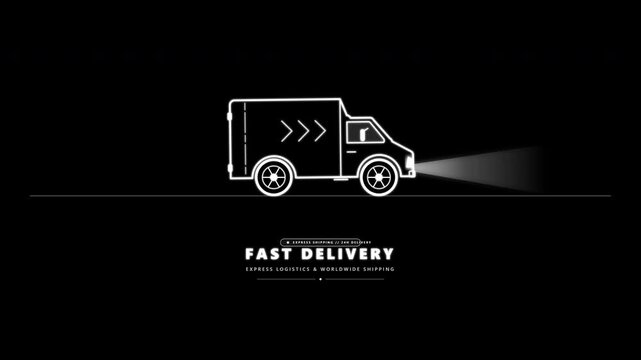 Fast Delivery Truck White Line video of fast delivery home icon, commerce service truck, order express, quick move