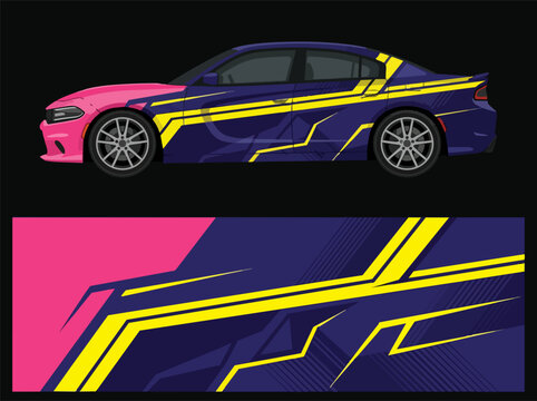 Pink and purple car with yellow lightning decals on black