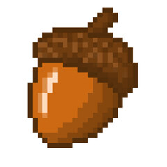 8 bit Pixel Art Autumn Brown Acorn Oak Nut  © Mukhamat
