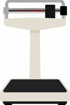 Medical physician beam scale with sliding weight bar vector icon illustration flat design on white background healthcare equipment - professional high resolution detailed commercial stock imagery