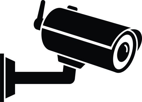 Wireless surveillance cctv camera mounted on wall for outdoor security monitoring solid black icon graphic vector