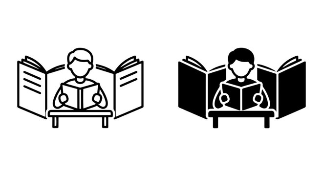 Reading Person Icons, Education Symbol, Knowledge Concept, Study Illustration