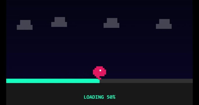 Bit Retro Style Runner Character Moving Along A Loading Progress Bar