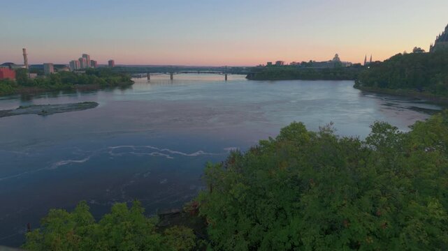 Ottawa River Panoramic Skyline and Alexandra Bridge at Sunrise Canada