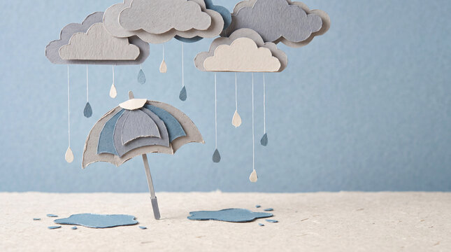 Creative Cloud Rainstorm with Umbrella and Clouds.