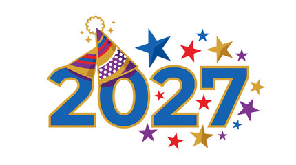 Obraz premium 2027 2027 decorated with festive party hats and colorful stars