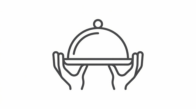 Minimalist line art icon of hands holding a silver food serving cloche platter.