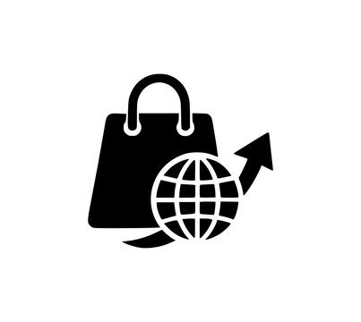 Global Ecommerce Shopping Bag Icon Symbolizing Worldwide Market Growth