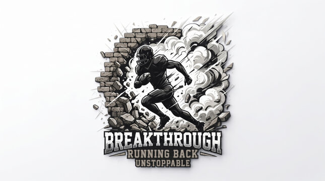 American Football Player Breakthrough Wall Vector Illustration