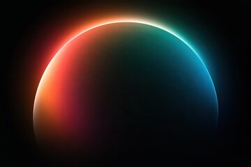 Fototapeta premium Abstract glowing sphere with vibrant red and turquoise neon light halo against dark background
