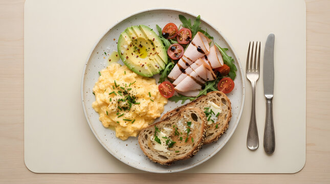 High-protein breakfast plate arranged