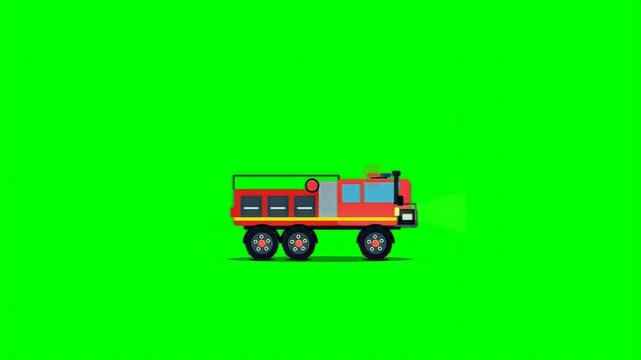 Cartoon fire truck on a green screen background