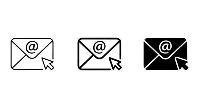 Email Icons Set: Envelope, @ Symbol, Cursor, Digital Communication, Contact, Message, Mailbox, Online