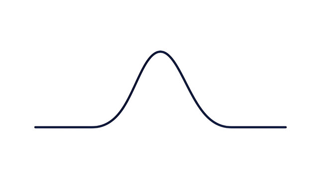 Minimalist bell curve line icon representing normal distribution and gaussian function in statistics and math